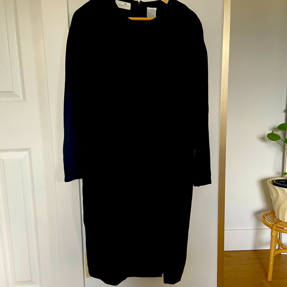 Vintage Liz Claiborne Black Sheath Midi Dress with Velvet Piping Size 16